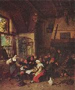 Cornelis Dusart Tavern Scene oil